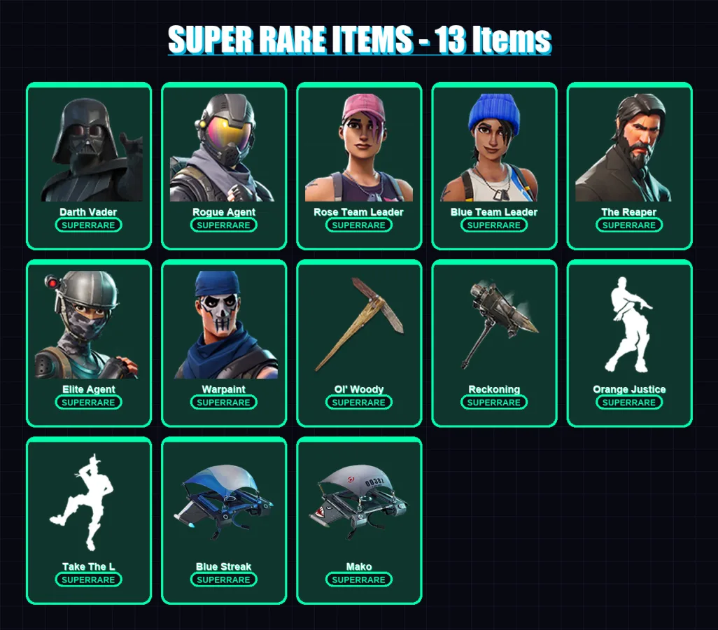 [PC/XBOX] | Darth Vader | Rogue Agent | Rose Team Leader | Blue Team Leader | The Reaper | 53 skin | 49 pickaxe | 50 emote | 55 glider | Lv862