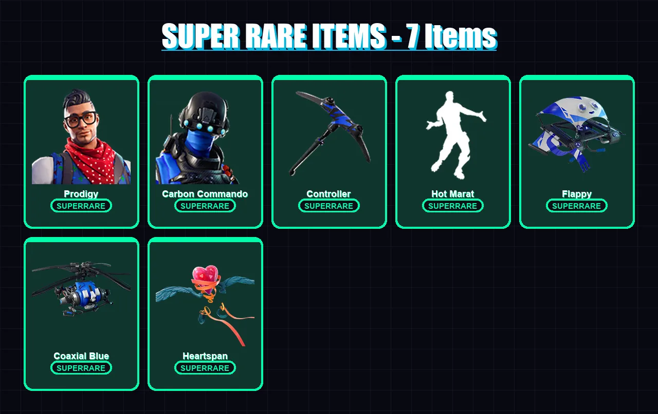 [PC/XBOX/PSN] | Prodigy | Carbon Commando | Singularity | Wukong | Vendetta | 25 skin | 19 pickaxe | 32 emote | 23 glider | Lv283