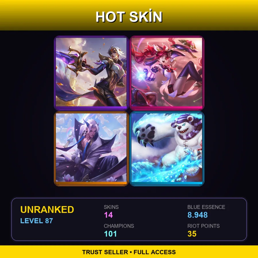 TR | Victorious Fiora | Star Guardian Jinx | Spirit Blossom Yone | Frostfire Annie | 14 Skin | 101 Champ | Lv87