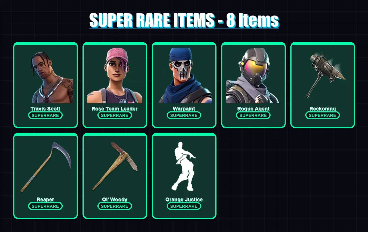 [PS4/PS5/PC] | Travis Scott | Rose Team Leader | Warpaint | Rogue Agent | Hybrid | 110 skin | 118 pickaxe | 108 emote | 99 glider | Lv1156