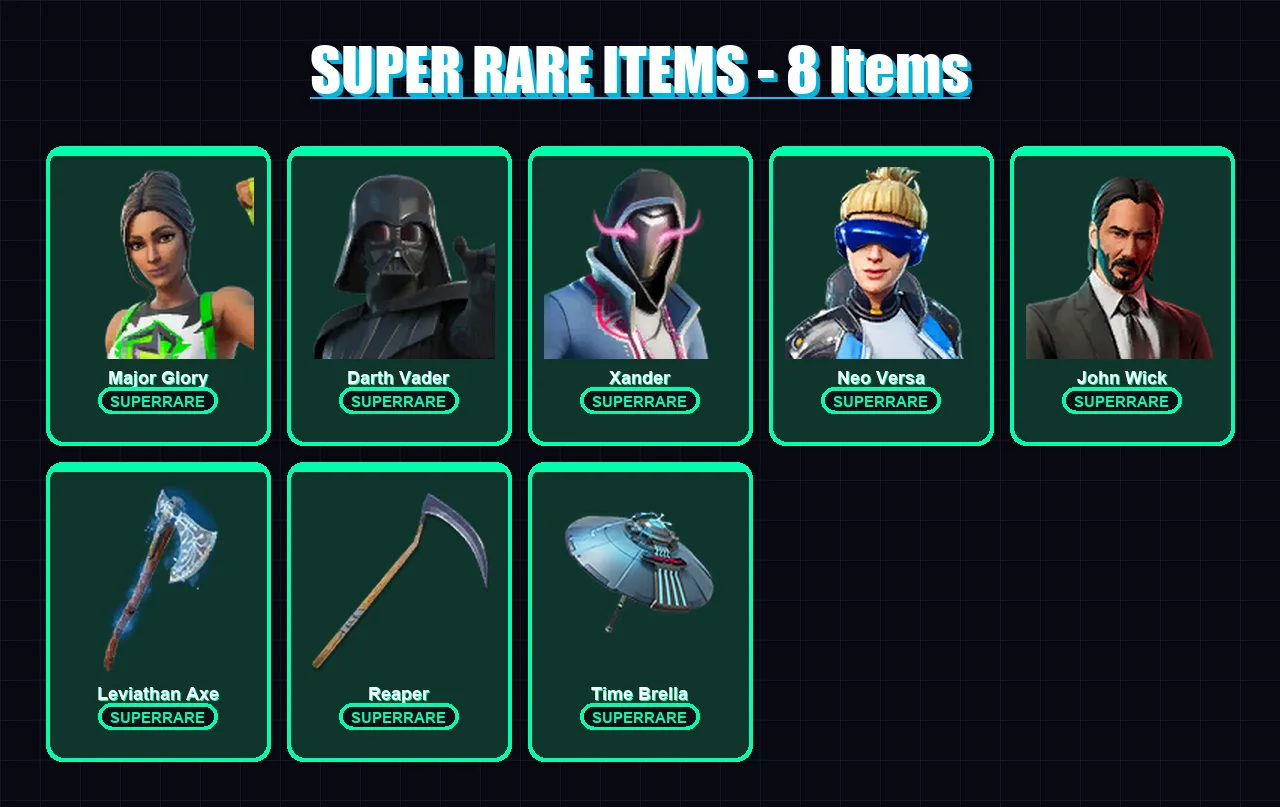 [PC/XBOX] | Major Glory | Darth Vader | Xander | Neo Versa | John Wick | 97 skin | 149 pickaxe | 103 emote | 110 glider | Lv2211