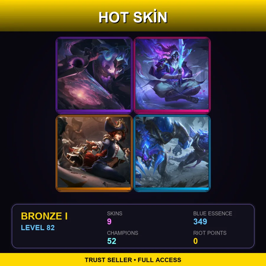 EUW | Lv82 | Bronze I | 9 Skin | 52 Champ