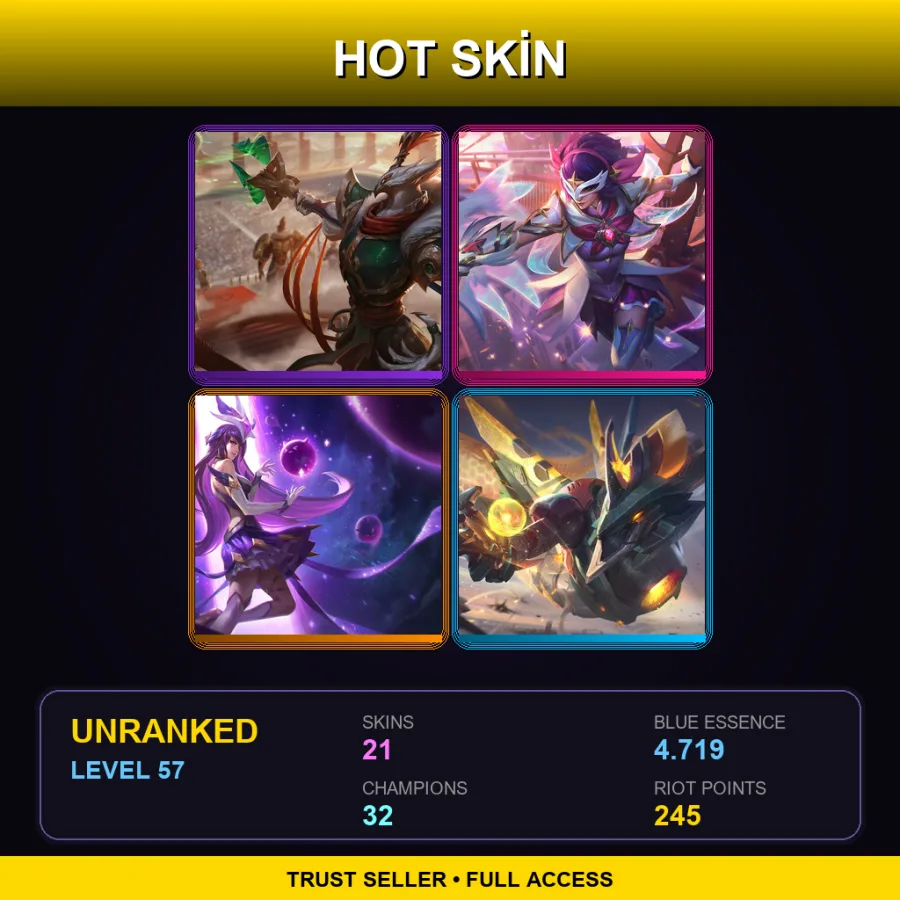 NA | Lv57 | Unranked | 21 Skin | 32 Champ — LoL account
