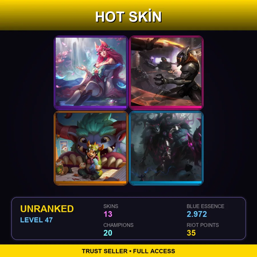 NA | Spirit Blossom Ahri | PROJECT: Yi | Grungy Nunu & Willump | The Thousand-Pierced Bear | 13 Skin | 20 Champ | Lv47