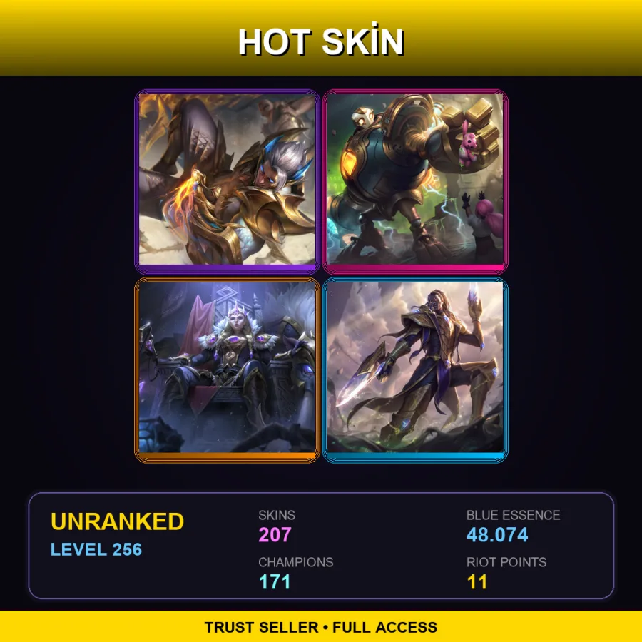EUW | Prestige Obsidian Dragon Sett | Victorious Blitzcrank | Victorious Sejuani | Victorious Lucian | 207 Skin | 171 Champ | Lv256