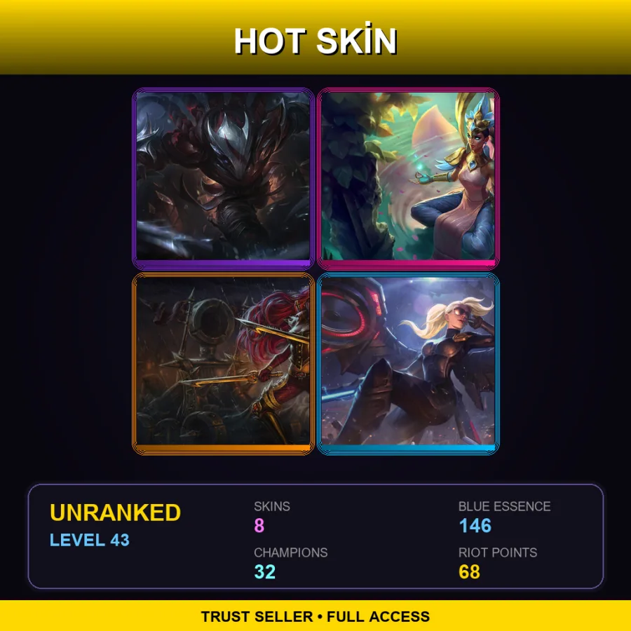 EUW | Lv43 | Unranked | 8 Skin | 32 Champ