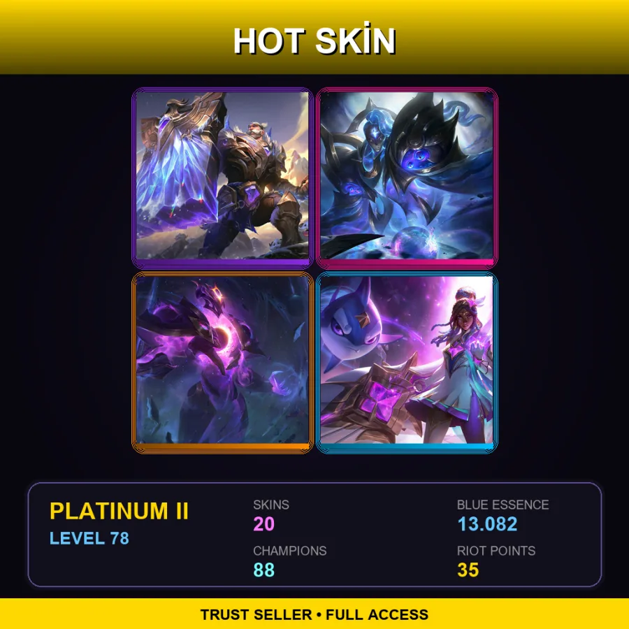 EUW | Lv78 | Platinum II | 20 Skin | 88 Champ