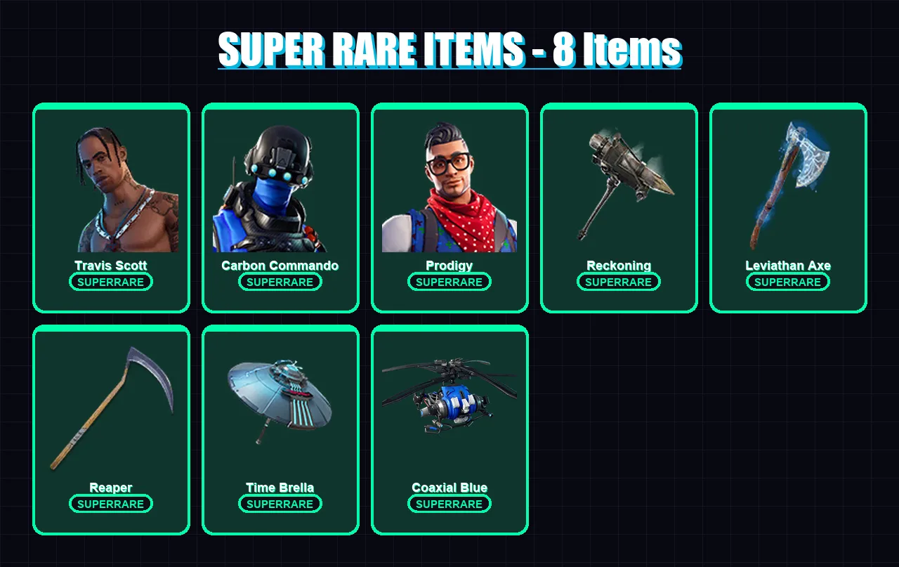 [PS4/PS5/XBOX/PC] | Travis Scott | Carbon Commando | Prodigy | Midas | Frozen Raven | 79 skin | 94 pickaxe | 64 emote | 83 glider | Lv1544