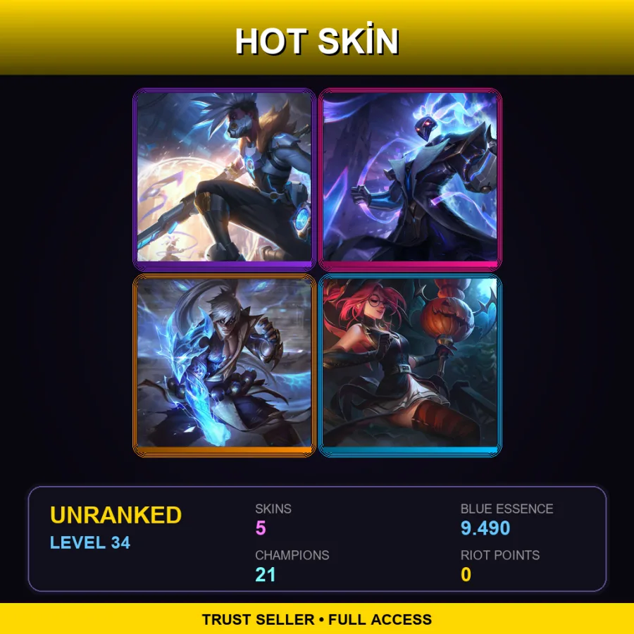 EUW | Lv34 | Unranked | 5 Skin | 21 Champ