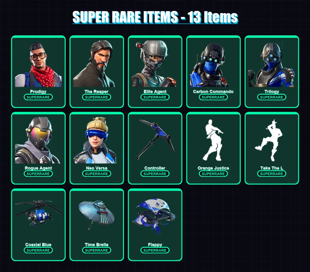 [PC/XBOX/PSN] | Prodigy | The Reaper | Elite Agent | Carbon Commando | Trilogy | 56 skin | 58 pickaxe | 56 emote | 65 glider | Lv995
