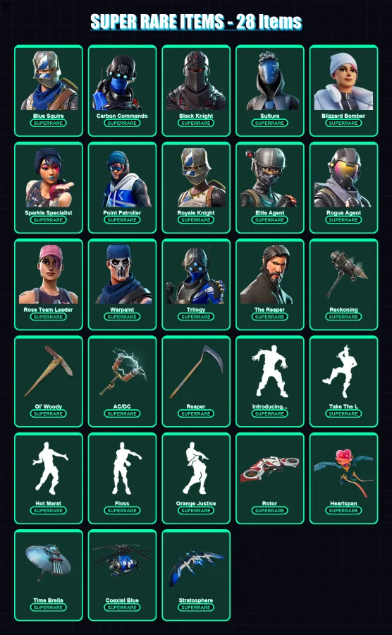 [PS4/PS5/PC] | Blue Squire | Carbon Commando | Black Knight | Sultura | Blizzard Bomber | 177 skin | 191 pickaxe | 177 emote | 185 glider | Lv2881