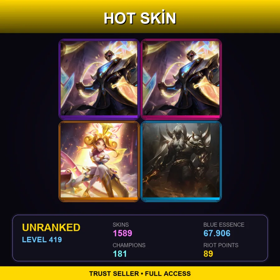 TW | Lv419 | Unranked | 1589 Skin | 181 Champ — LoL account