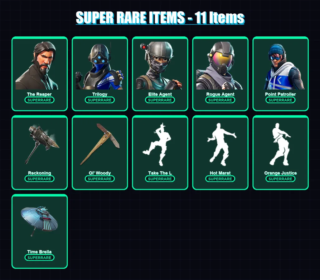 [PC/XBOX/PSN] | The Reaper | Trilogy | Elite Agent | Rogue Agent | Point Patroller | 78 skin | 141 pickaxe | 114 emote | 129 glider | Lv3308