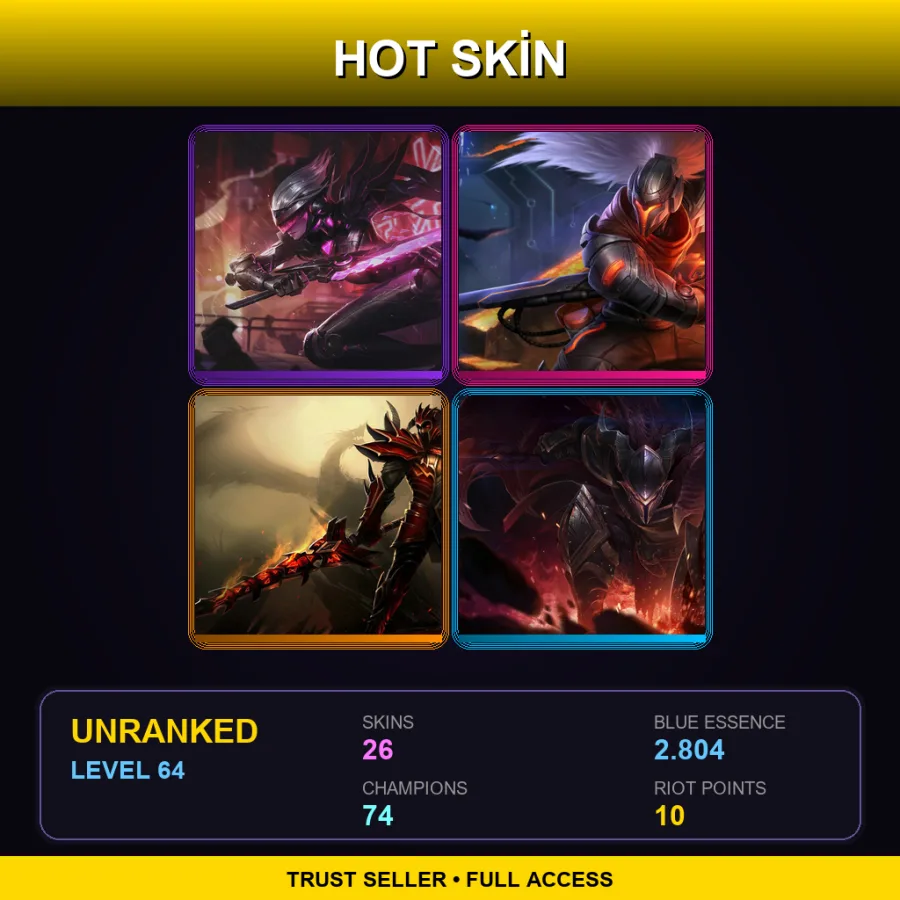 EUW | Lv64 | Unranked | 26 Skin | 74 Champ