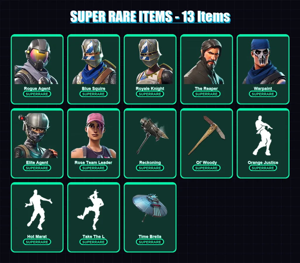 [PC/PSN] | Rogue Agent | Blue Squire | Royale Knight | The Reaper | Warpaint | 75 skin | 69 pickaxe | 59 emote | 73 glider | Lv760