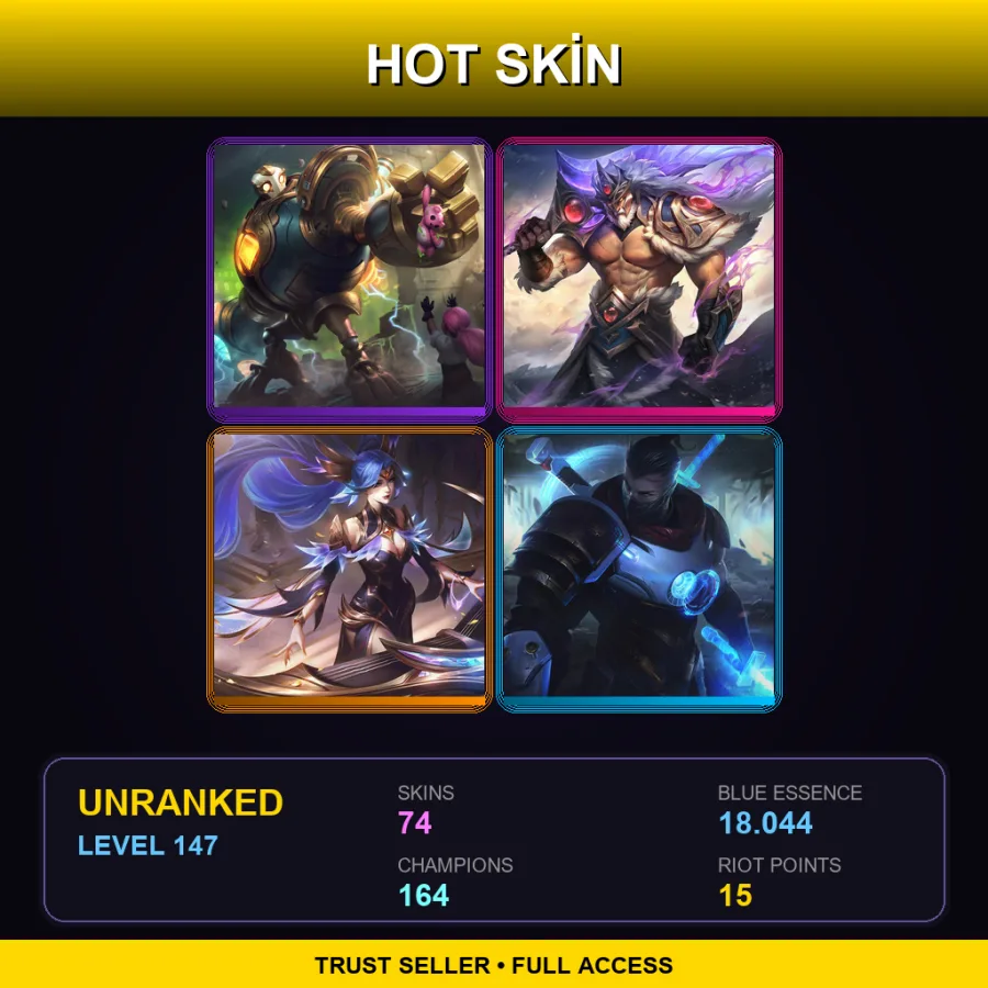 SG | Lv147 | Unranked | 74 Skin | 164 Champ — LoL account
