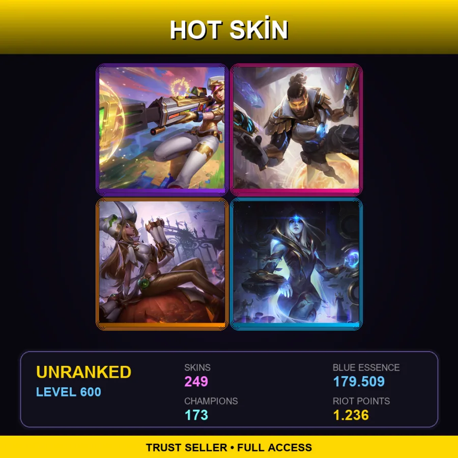 EUW | Lv600 | Unranked | 249 Skin | 173 Champ — LoL account