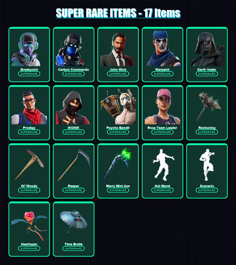 [PC/XBOX] | Breakpoint | Carbon Commando | John Wick | Warpaint | Darth Vader | 193 skin | 171 pickaxe | 137 emote | 140 glider | Lv2455 — Fortnite account