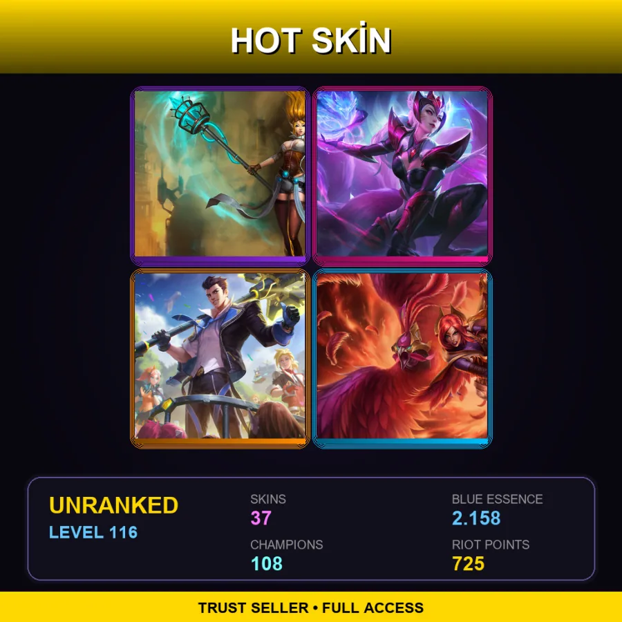 EUNE | Lv116 | Unranked | 37 Skin | 108 Champ — LoL account