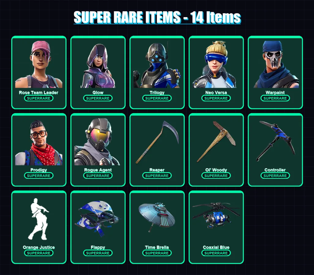[PS4/PS5/XBOX/PC] | Rose Team Leader | Glow | Trilogy | Neo Versa | Warpaint | 107 skin | 92 pickaxe | 108 emote | 92 glider | Lv1260 — Fortnite account