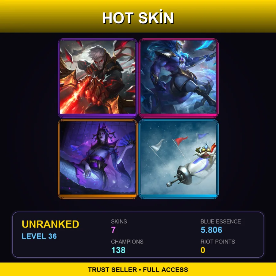 SG | Conqueror Varus | Cosmic Charger Hecarim | Spirit Blossom Cassiopeia | Ice Toboggan Corki | 7 Skin | 138 Champ | Lv36