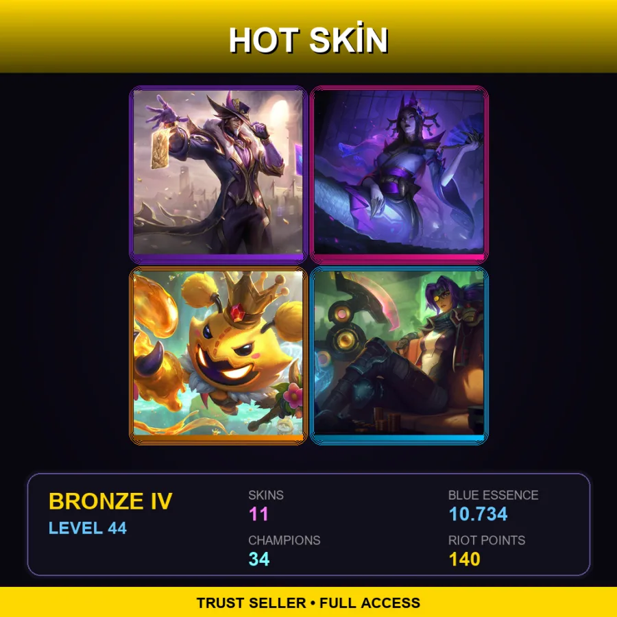 EUW | Lv44 | Bronze IV | 11 Skin | 34 Champ