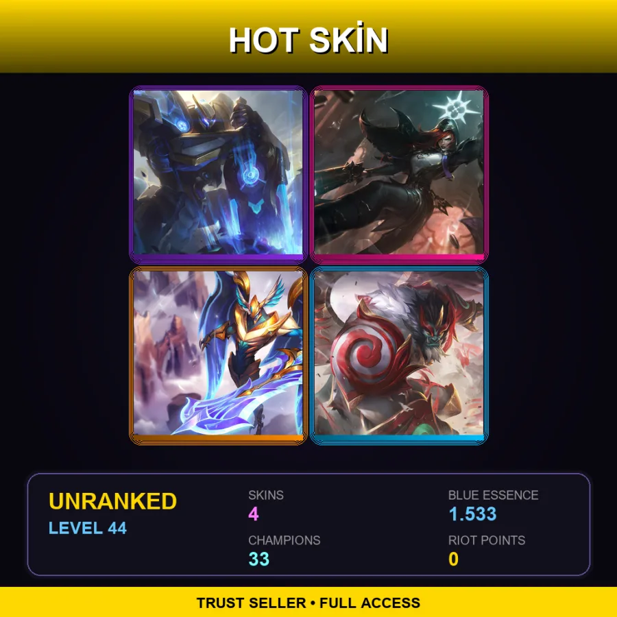 NA | Lv44 | Unranked | 4 Skin | 33 Champ — LoL account