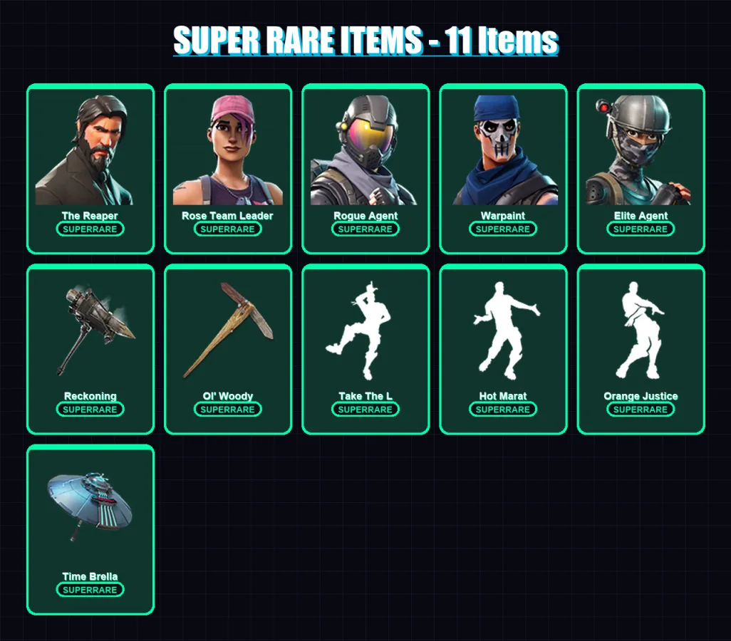 [PC/PSN] | The Reaper | Rose Team Leader | Rogue Agent | Warpaint | Elite Agent | 151 skin | 163 pickaxe | 119 emote | 152 glider | Lv1621