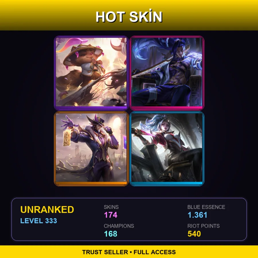 EUNE | Lv333 | Unranked | 174 Skin | 168 Champ — LoL account