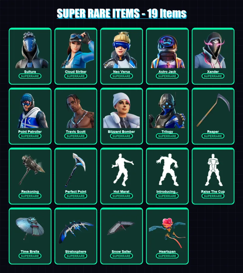 [PC/XBOX] | Sultura | Cloud Striker | Neo Versa | Astro Jack | Xander | 234 skin | 253 pickaxe | 247 emote | 206 glider | Lv2652