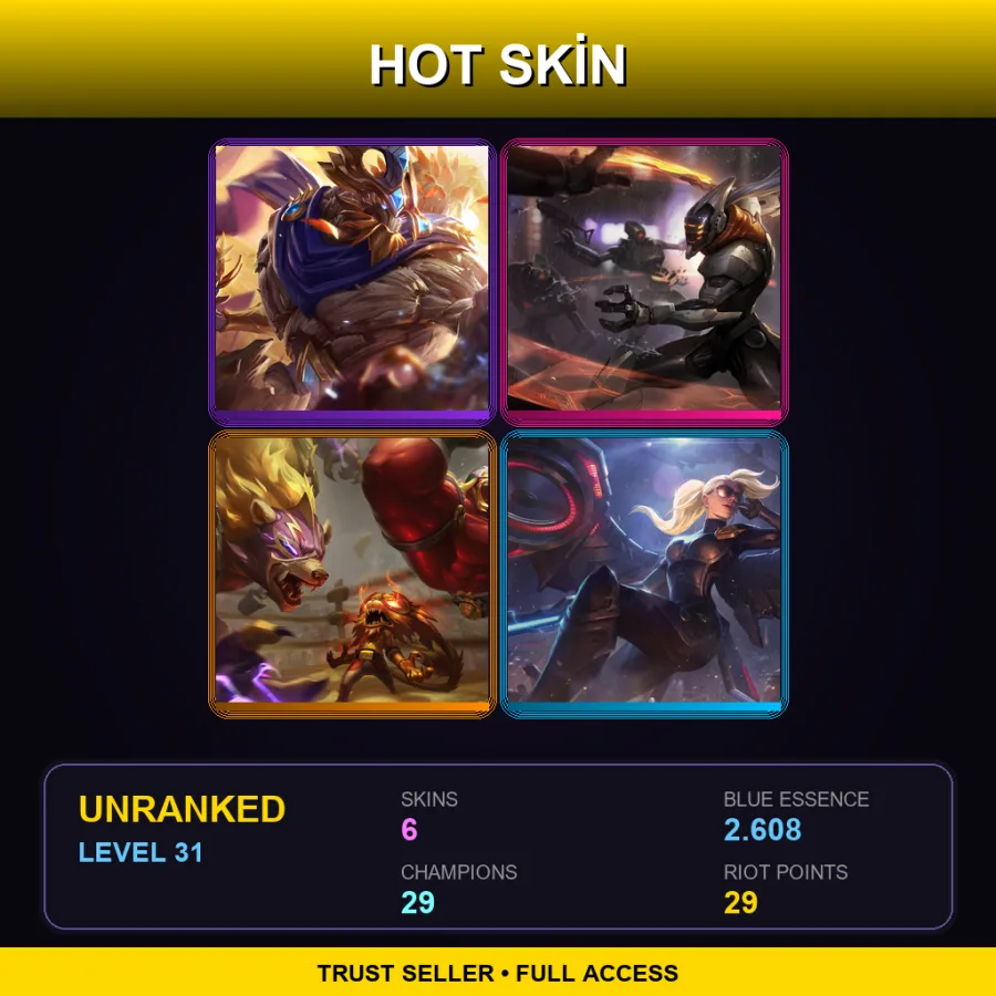 EUW | Lv31 | Unranked | 6 Skin | 29 Champ — LoL account