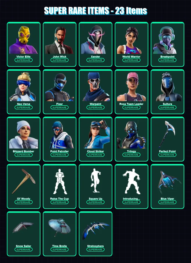 [PS4/PS5/PC] | Victor Elite | John Wick | Xander | World Warrior | Breakpoint | 304 skin | 323 pickaxe | 246 emote | 248 glider | Lv3577