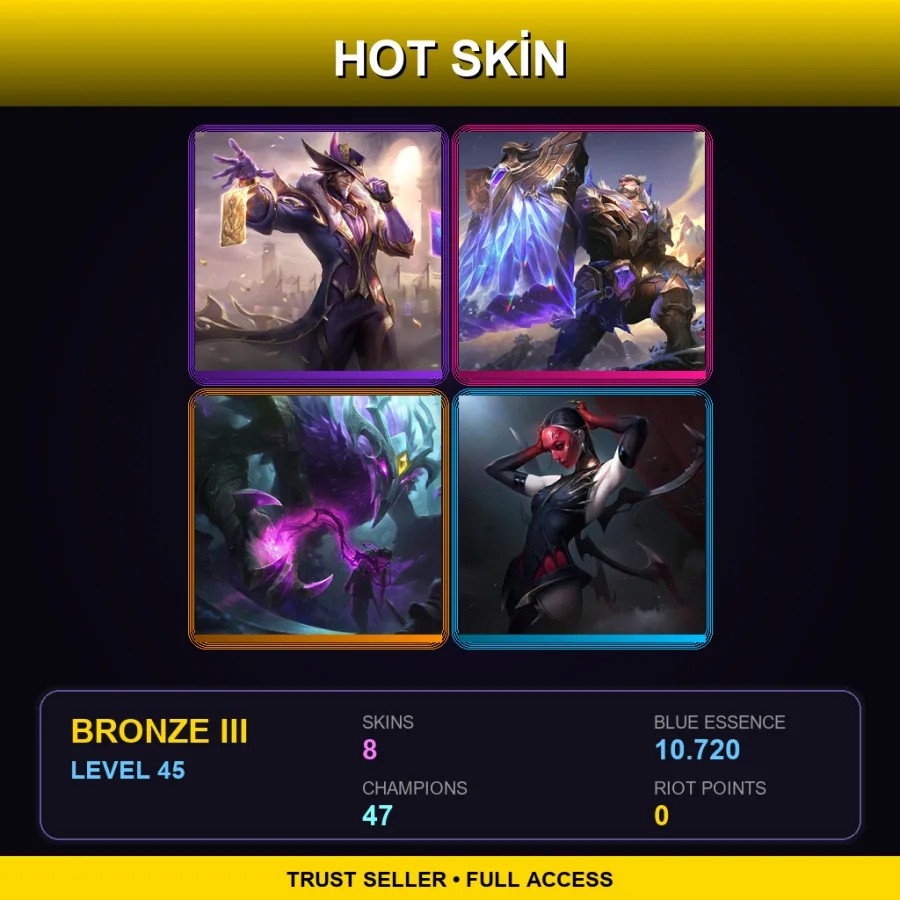 EUNE | Lv45 | Bronze III | 8 Skin | 47 Champ — LoL account