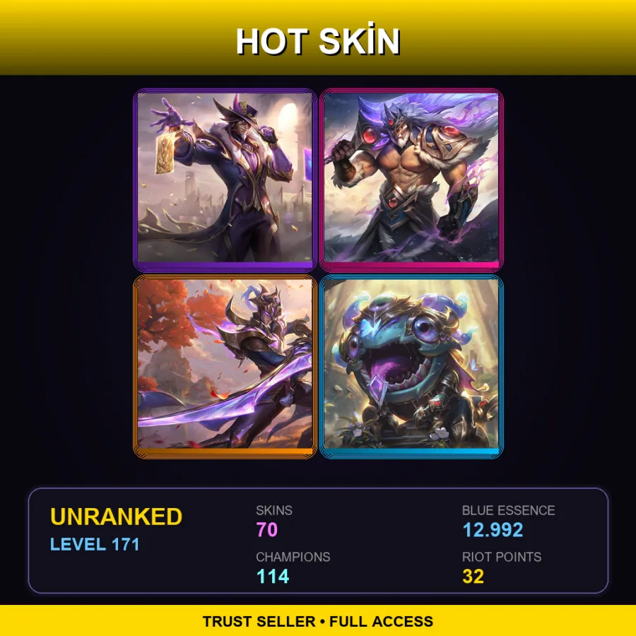 EUNE | Lv171 | Unranked | 70 Skin | 114 Champ — LoL account