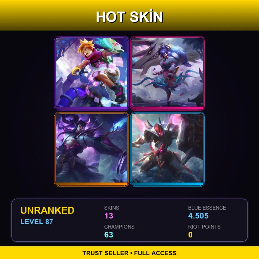 EUNE | Lv87 | Unranked | 13 Skin | 63 Champ — LoL account
