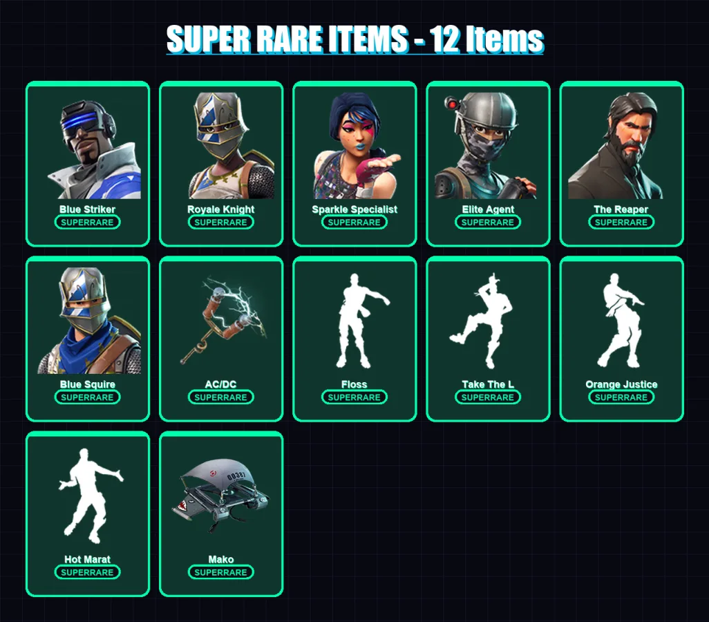 [PS4/PS5/XBOX/PC] | Blue Striker | Royale Knight | Sparkle Specialist | Elite Agent | The Reaper | 33 skin | 21 pickaxe | 36 emote | 26 glider | Lv5