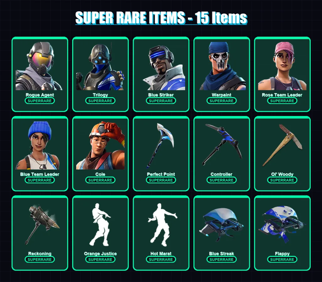 [PS4/PS5/XBOX/PC] | Rogue Agent | Trilogy | Blue Striker | Warpaint | Rose Team Leader | 46 skin | 55 pickaxe | 68 emote | 57 glider | Lv866