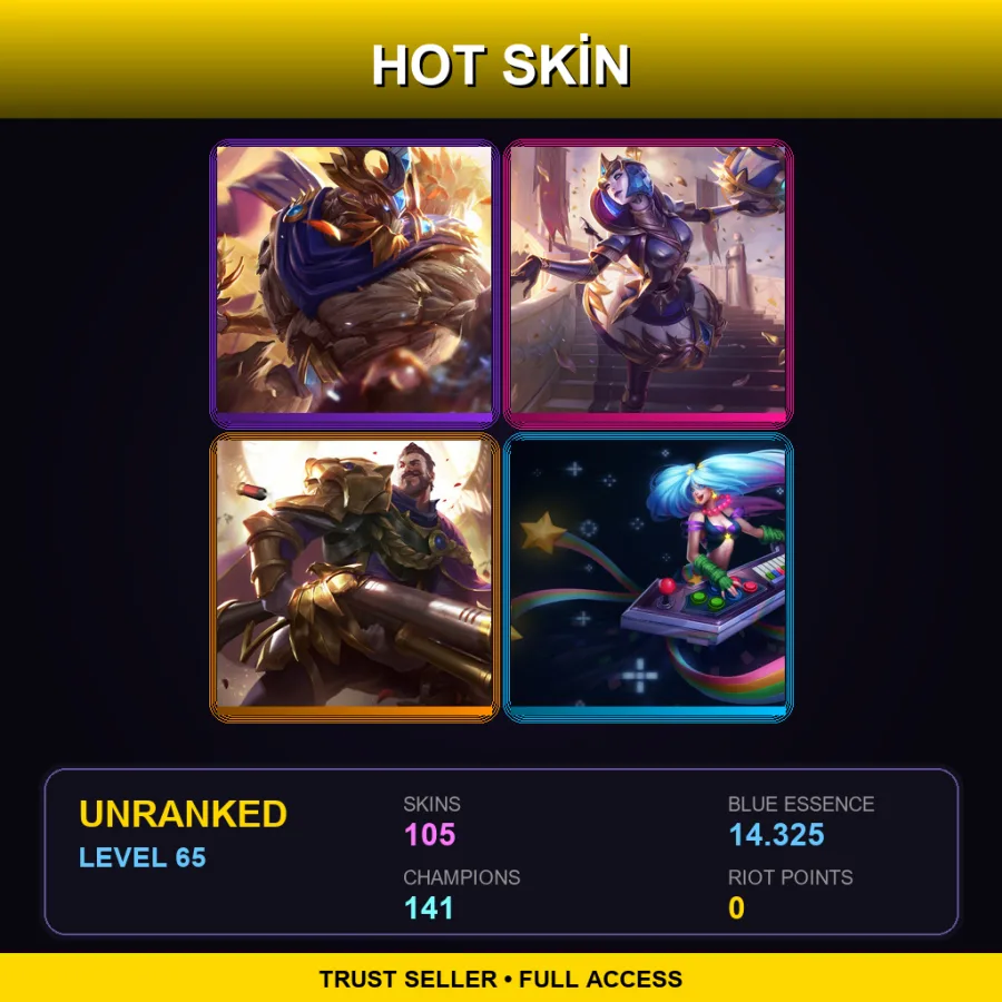TW | Lv65 | Unranked | 105 Skin | 141 Champ — LoL account
