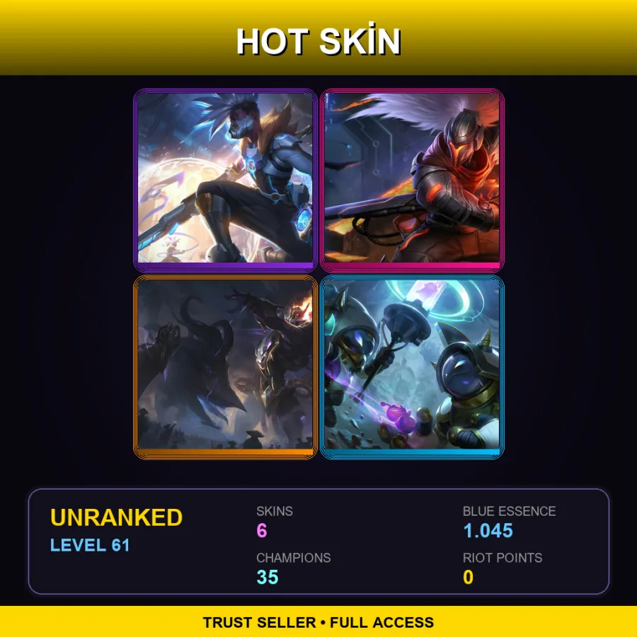 EUNE | Lv61 | Unranked | 6 Skin | 35 Champ — LoL account