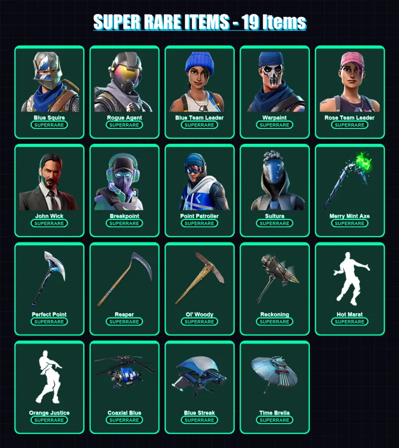[PC/XBOX/PSN] | Blue Squire | Rogue Agent | Blue Team Leader | Warpaint | Rose Team Leader | 159 skin | 216 pickaxe | 189 emote | 188 glider | Lv292