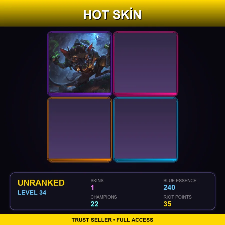 EUW | Lv34 | Unranked | 1 Skin | 22 Champ