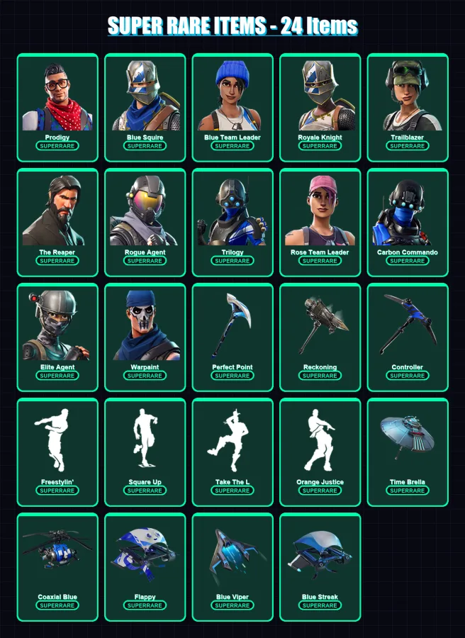 [PS4/PS5/XBOX/PC] | Prodigy | Blue Squire | Blue Team Leader | Royale Knight | Trailblazer | 47 skin | 32 pickaxe | 49 emote | 46 glider | Lv413