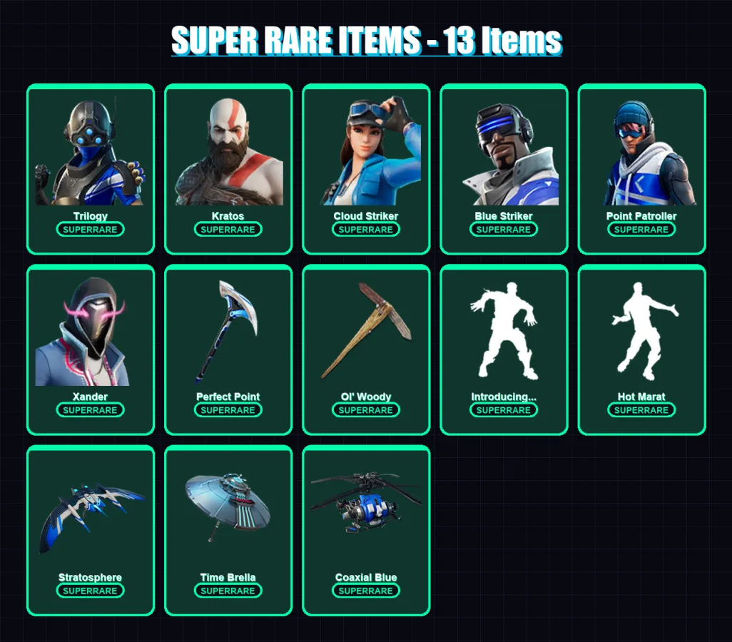 [PC/XBOX] | Trilogy | Kratos | Cloud Striker | Blue Striker | Point Patroller | 82 skin | 89 pickaxe | 113 emote | 86 glider | Lv1270
