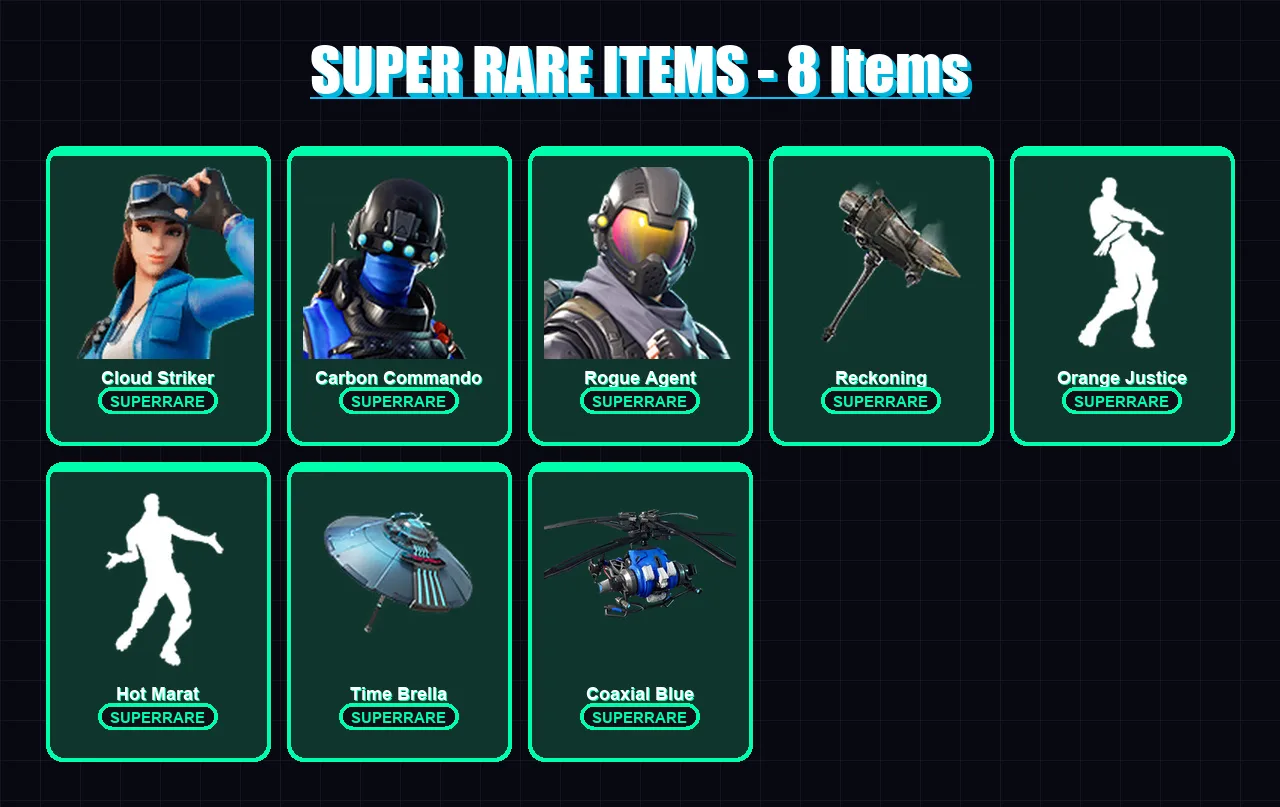 [PS4/PS5/XBOX/PC] | Cloud Striker | Carbon Commando | Rogue Agent | Carbide | Calamity | 50 skin | 33 pickaxe | 75 emote | 39 glider | Lv507