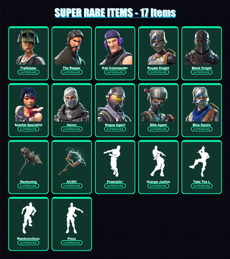 [PC/XBOX/PSN] | Trailblazer | The Reaper | Sub Commander | Royale Knight | Black Knight | 69 skin | 57 pickaxe | 85 emote | 57 glider | Lv744