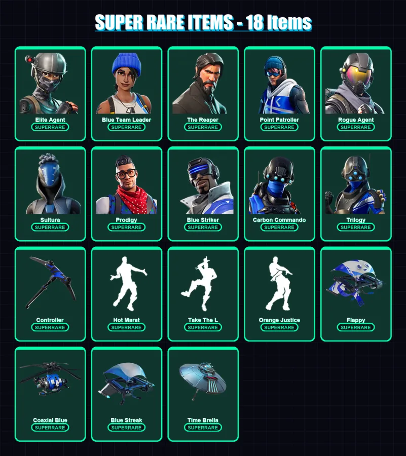 [PC/XBOX] | Elite Agent | Blue Team Leader | The Reaper | Point Patroller | Rogue Agent | 150 skin | 184 pickaxe | 166 emote | 143 glider | Lv3022 — Fortnite account
