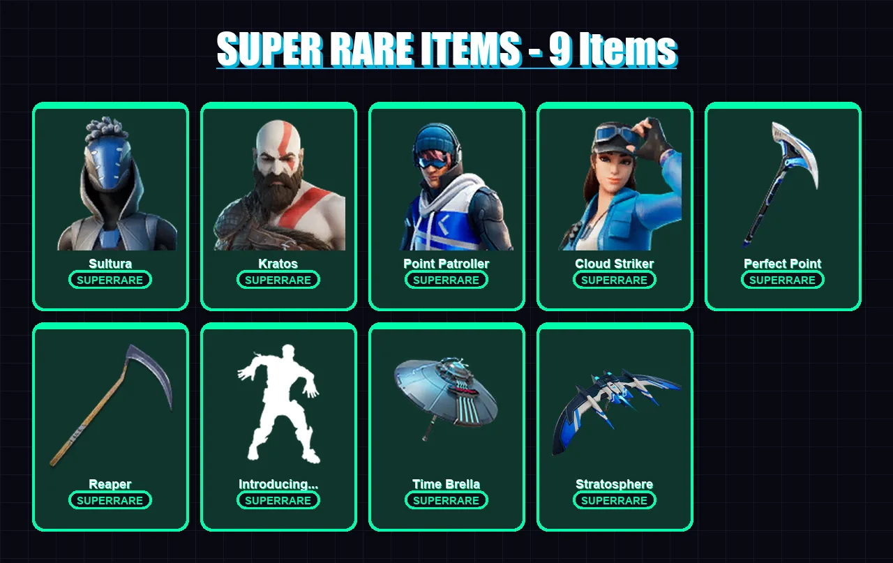 [PS4/PS5/XBOX/PC] | Sultura | Kratos | Point Patroller | Cloud Striker | Eternal Knight | 191 skin | 234 pickaxe | 151 emote | 168 glider | Lv3524