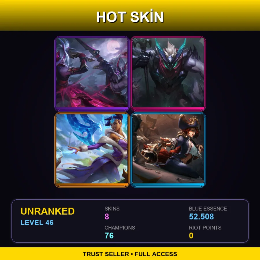 VN | Lv46 | Unranked | 8 Skin | 76 Champ — LoL account