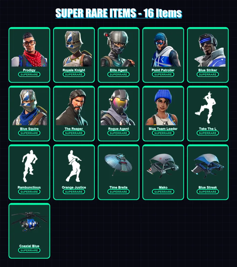 [PC/XBOX] | Prodigy | Royale Knight | Elite Agent | Point Patroller | Blue Striker | 72 skin | 80 pickaxe | 88 emote | 73 glider | Lv1008