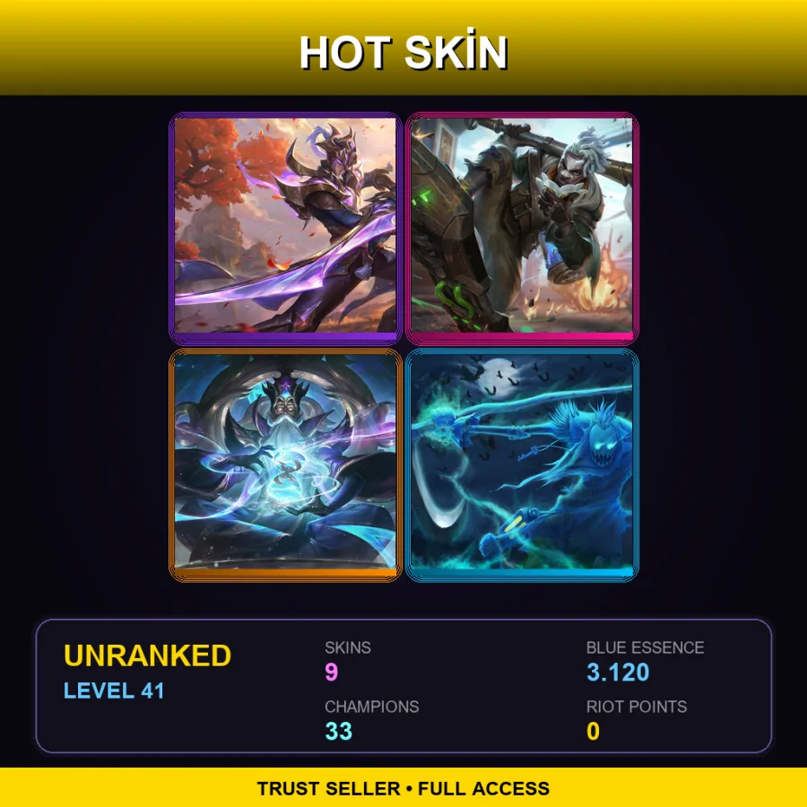 EUW | Lv41 | Unranked | 9 Skin | 33 Champ — LoL account